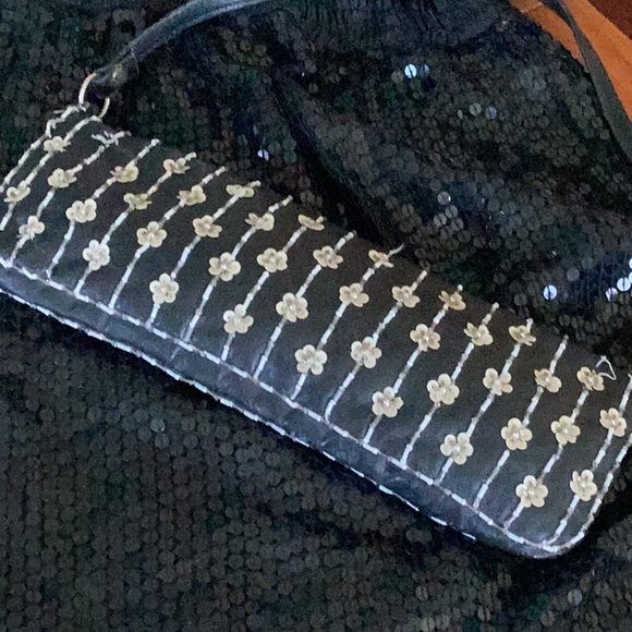 ⚜️ CeeCee Genuine Silk Sequins BLACK Mini Skirt Glamorous SZ Medium - Picture 10 of 16